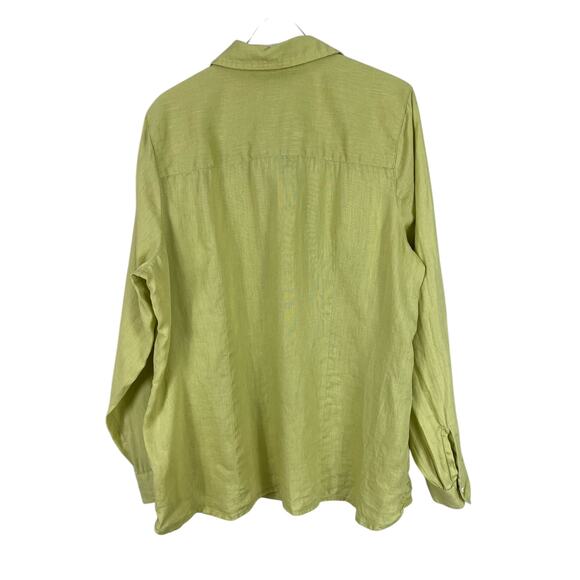 J. Jill Love Linen Button Front Shirt Long Sleeves Pockets Chartreuse Sz Medium - Picture 8 of 12